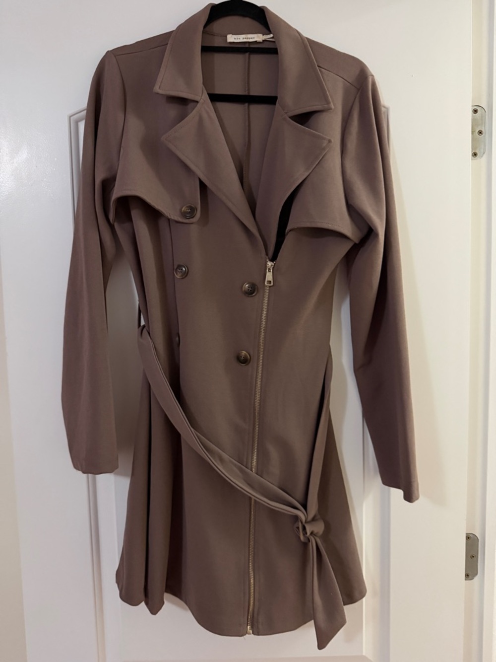 Blu Pepper Taupe Long Trench Coat with Belt